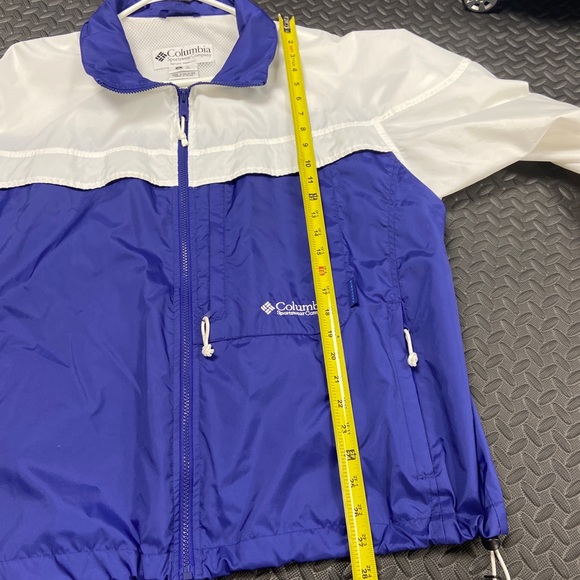 Vintage Womens XL Columbia Full Zip blue and white Windbreaker Jacket Hood - Picture 5 of 6